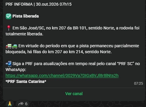 BR-101 km 207 liberou