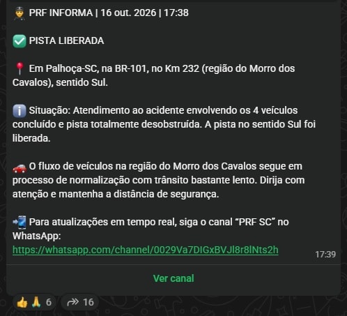 br-101 acidente km 232 morro cavalos liberou