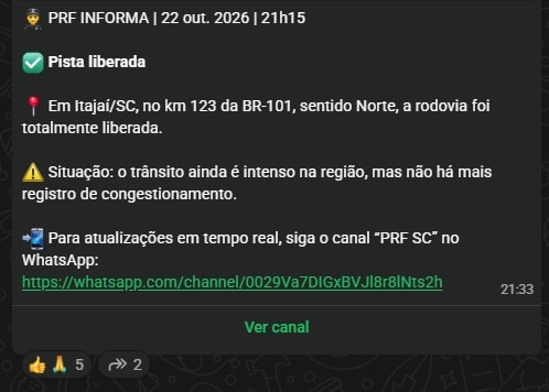 br-101 itajaí pane veículo km 123 liberou