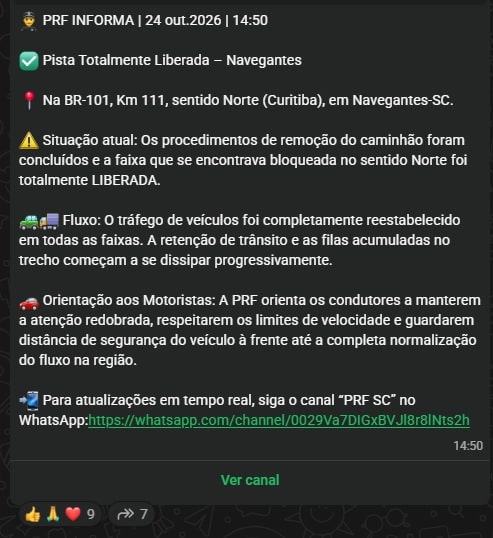 br-101 km 111 navegantes liberou