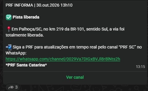 br-101 km 219 em palhoça liberou