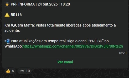 br-116 mafra liberou km 9