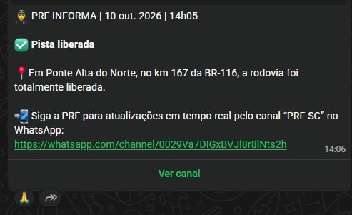 br-116 ponte liberado