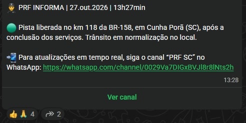 br-158 cunha porã destombamento liberou
