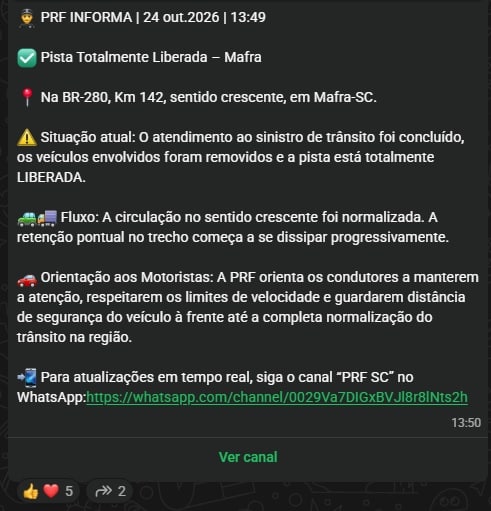 br-280 km 142 mafra liberou