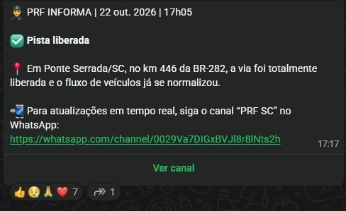 br-282 ponte serrada liberou