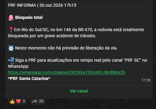 br-470 rio do sul km 146 bloqueio