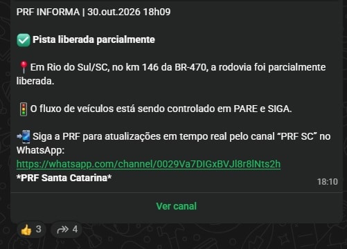 br-470 rio do sul km 146 liberação parcial de novo