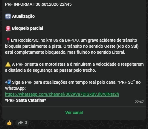 br-470 rodeio km 86 parcial 22h45