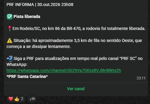 br-470 rodeio km 86 parcial liberou
